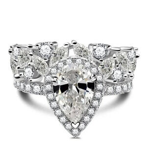 🌸925 Silver Plated Water Drop Shaped Cubic Zirconia Ring, MARR9473